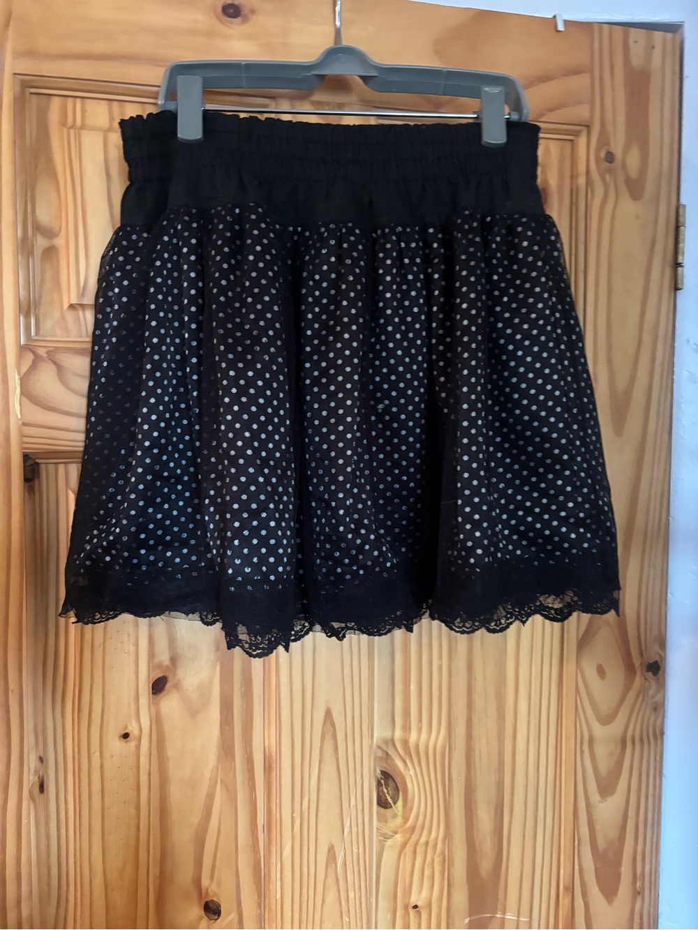 Black Polka Dot Lace-Trim Skater Skirt